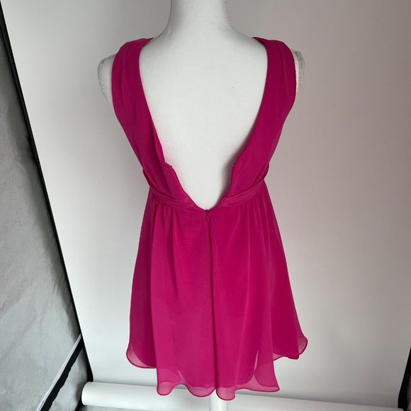 David's Bridal Pink High Neck Sleeveless Mini Dress 2 Jr. Bridesmaid Formal - Picture 5 of 7
